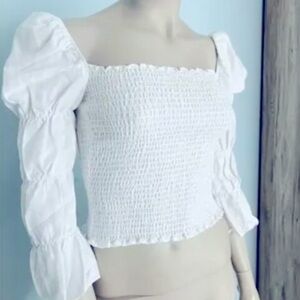 Marc New York Andrew Marc Puff Sleeve Square Neck Shirred Blouse Sz S Women